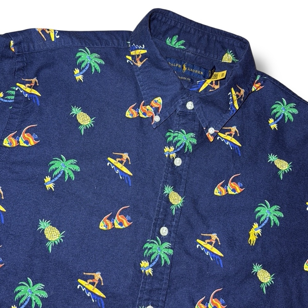 POLO RALPH LAUREN Men's Classic Fit Tropical Surfer Print Oxford Shirt Men's XL